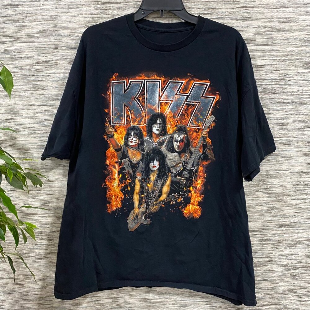 Kiss Rock Band Y2K Graphic Men's T-Shirt Black Cotton Unisex Size XL